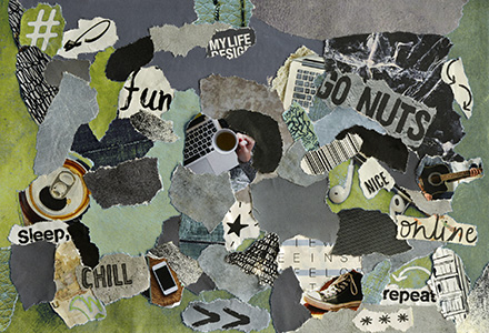 Collage of magazine clippings, words and images