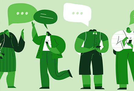 illustration of green people with speech bubbles above their heads