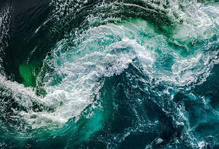 Swirling waves of water in the ocean