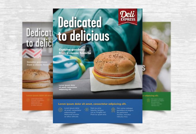 Series of flyers for E.A. Sween brand, Deli Express with the headline: Dedicated to delicious