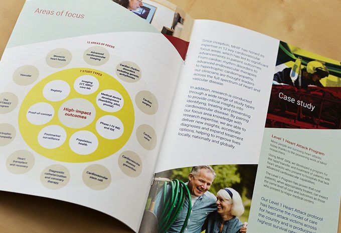 Interior spread of a brochure for the Minneapolis Heart Institute Foundation 