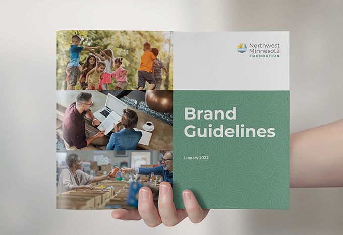 Cover layout of Northwest Minnesota Foundation brand guidelines book