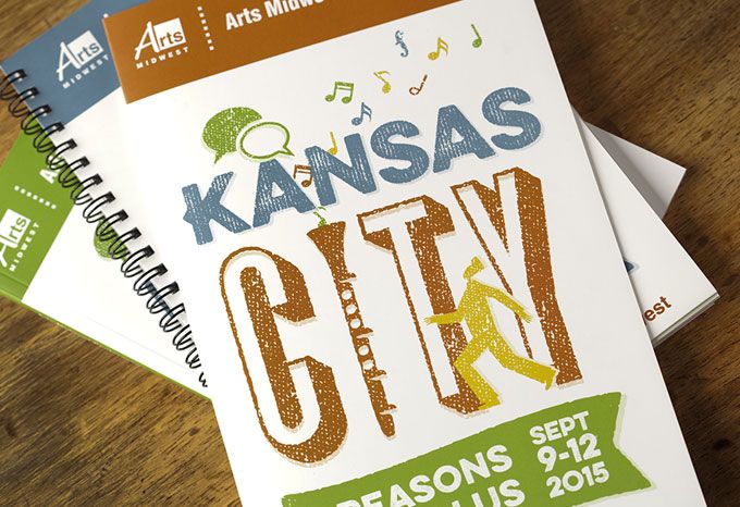 Cover for the Arts Midwest Conference brochure put on by Arts Midwest in Kansas City