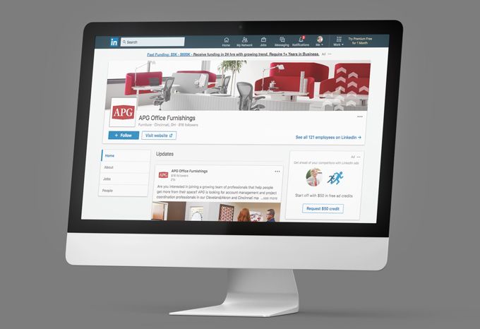 Photo of the LinkedIn page for APG Office Furnishings