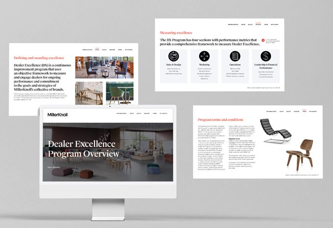 Select page layouts from the MillerKnoll Dealer Excellence Program Overview