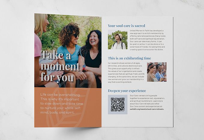 Interior of brochure about United Women in Faith's Soul Care program