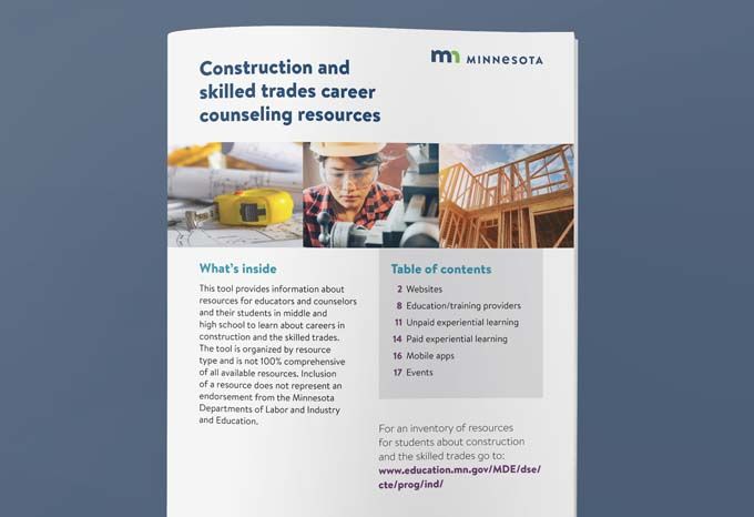 Cover of brochure with information about education for working in the construction trades