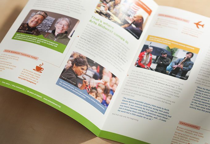 Interior spread of an Impact Report for Arts Midwest