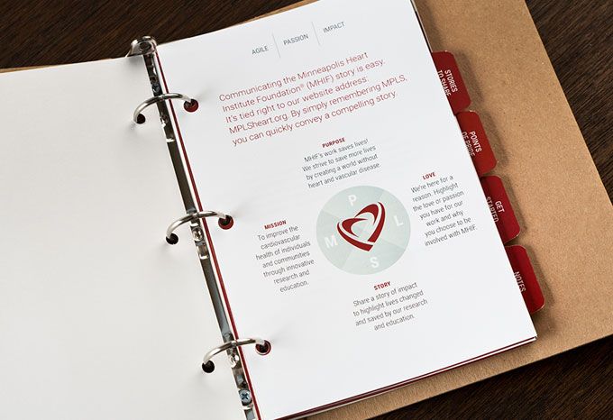 Interior spread of binder for donor ambassadors for the Minneapolis Heart Institute Foundation