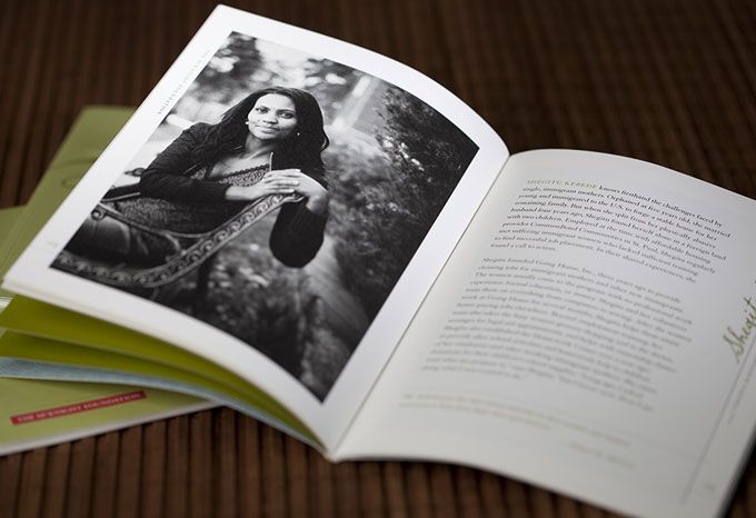 Interior spread of a brochure for the Virginia McKnight Binger Awards in Human Service