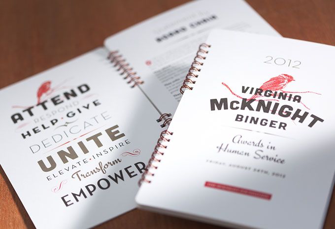 Cover and interior spread of a brochure for the Virginia McKnight Binger Awards in Human Service