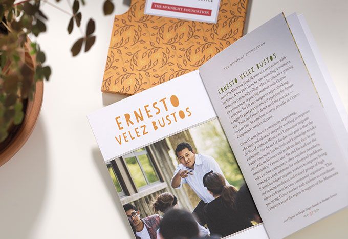 Interior spread of a brochure for the Virginia McKnight Binger Awards in Human Service