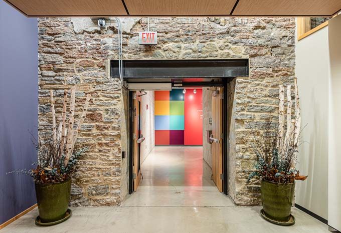 Lobby wall through entry doors at McKnight Foundation