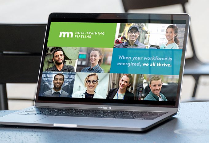 Presentation slide for the Dual-Training Pipeline, a project of the Department of Labor and Industry. Headline reads: When your workforce is energized, we all thrive