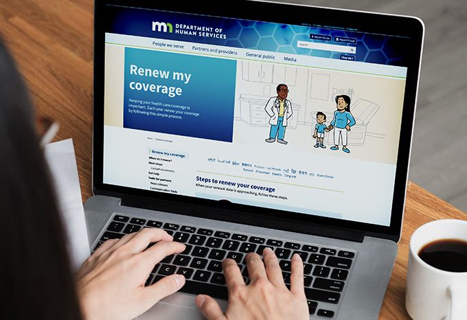Laptop with web page for Minnesota Department of Human Services Healthcare Renewal Campaign