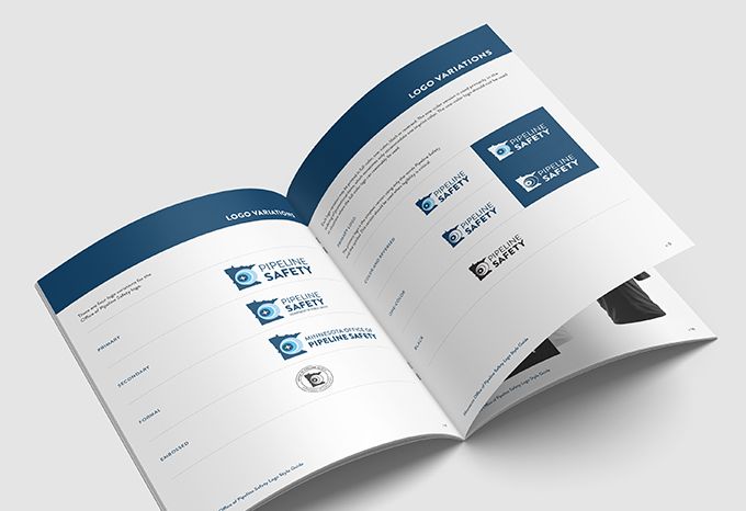 Spread from brand guidelines for Minnesota Office of Pipeline Safety