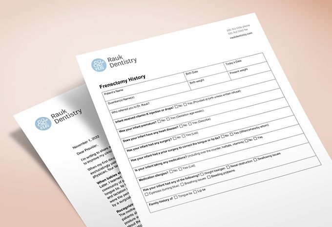Various patient forms with a similar header for Rauk Dentistry